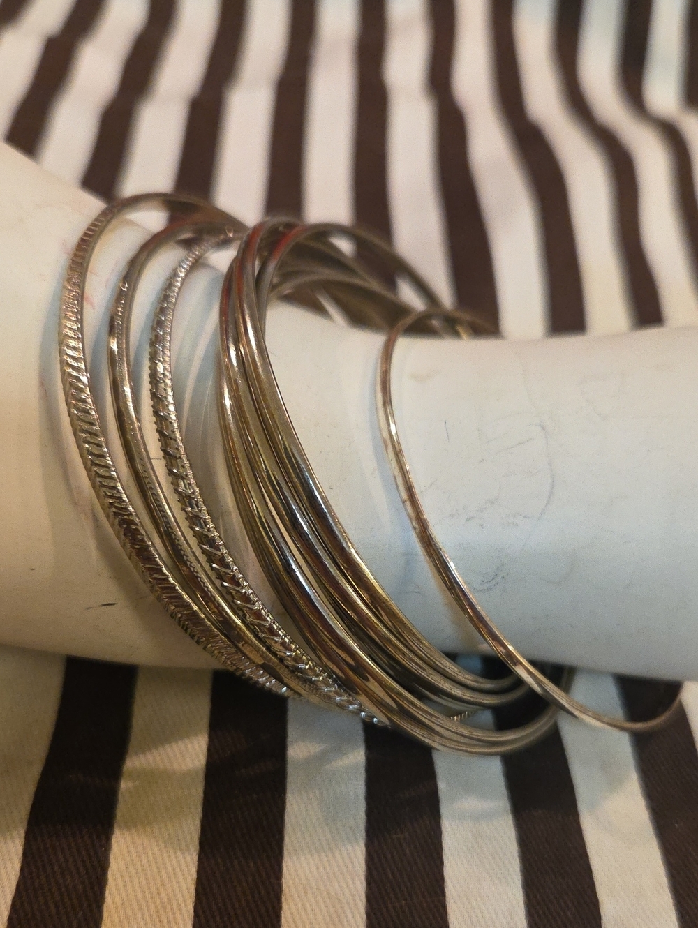 Stackable Silver-Tone Bangle Bracelet Set 9 Total